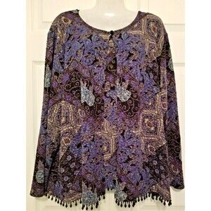 Women's Cardigan Jacket + Matching Tank Top  Metallic Bead Hemline Size 2X